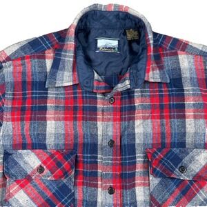 Fieldmaster Mens Medium Button Up Shirt Plaid Long Sleeve‎ Vintage Red Blue Gray